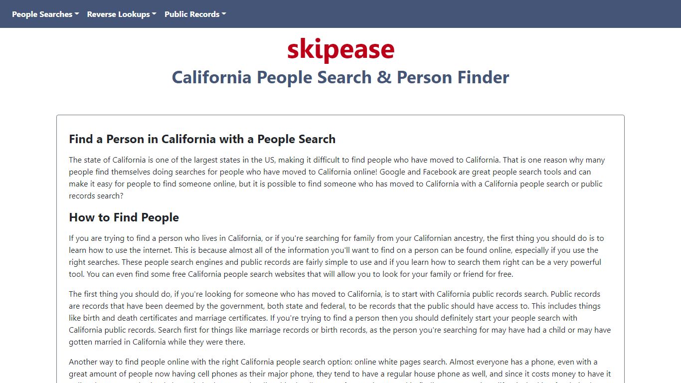 California People Search & Person Finder | Skipease